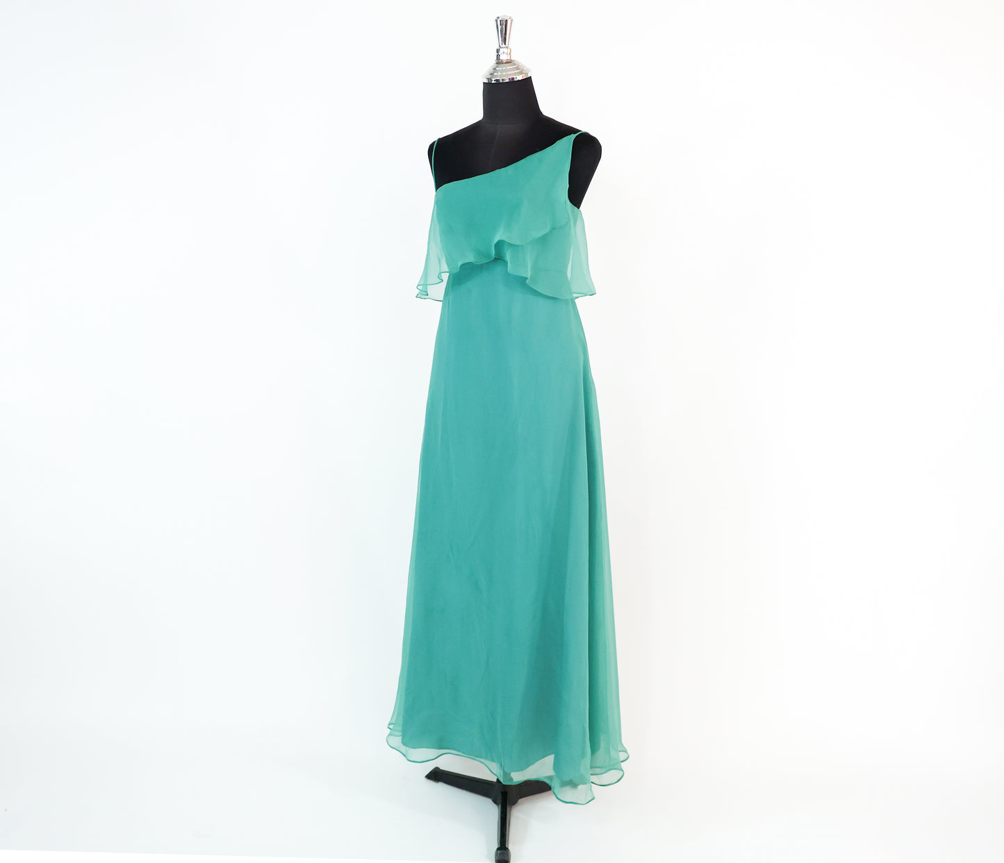 1960s Turquoise One Shoulder Evening Prom Dress, Extra Small