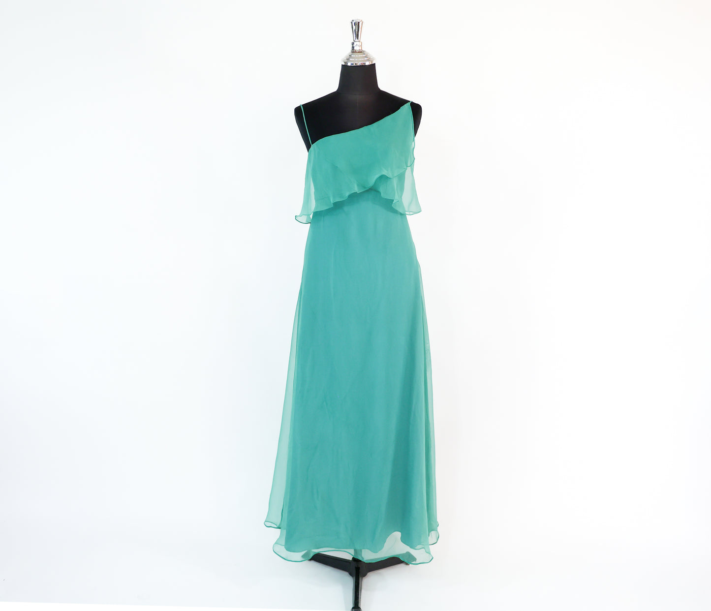 1960s Turquoise One Shoulder Evening Prom Dress, Extra Small