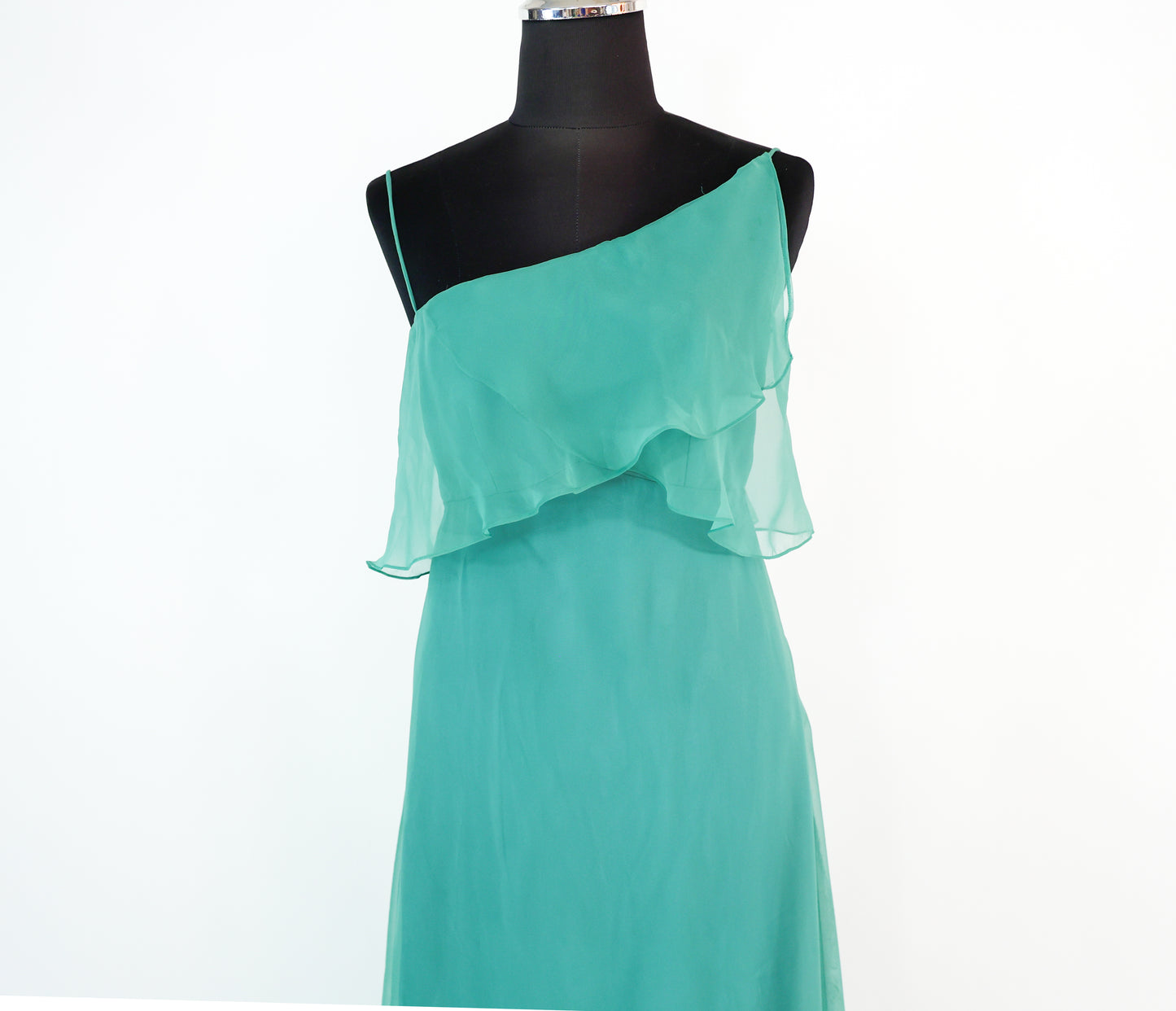 1960s Turquoise One Shoulder Evening Prom Dress, Extra Small