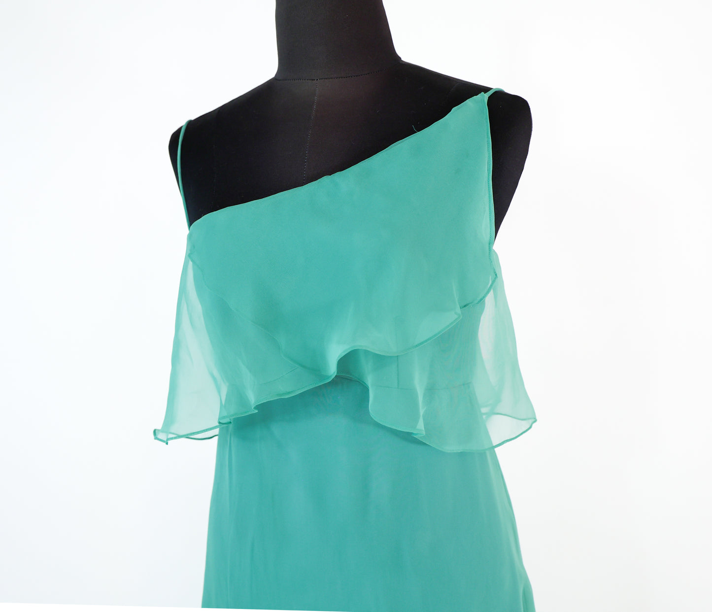 1960s Turquoise One Shoulder Evening Prom Dress, Extra Small