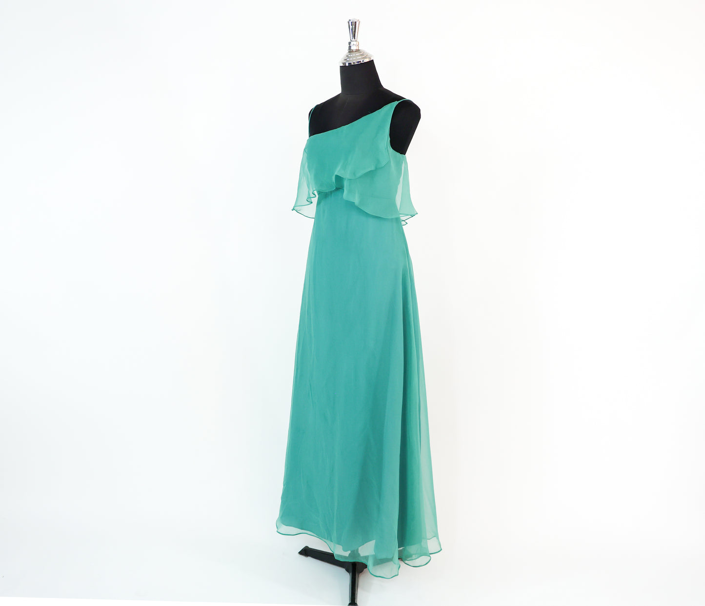 1960s Turquoise One Shoulder Evening Prom Dress, Extra Small
