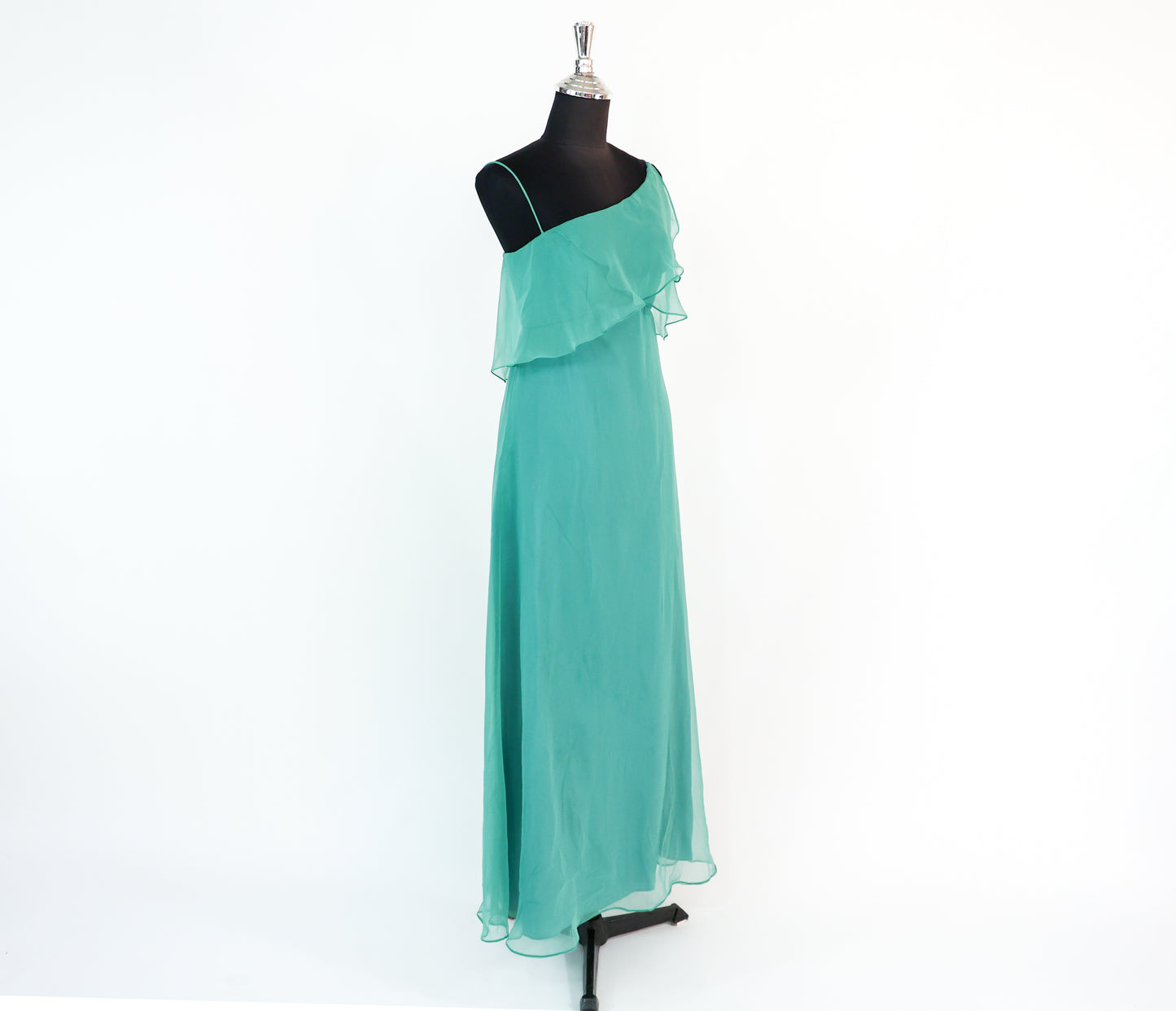 1960s Turquoise One Shoulder Evening Prom Dress, Extra Small