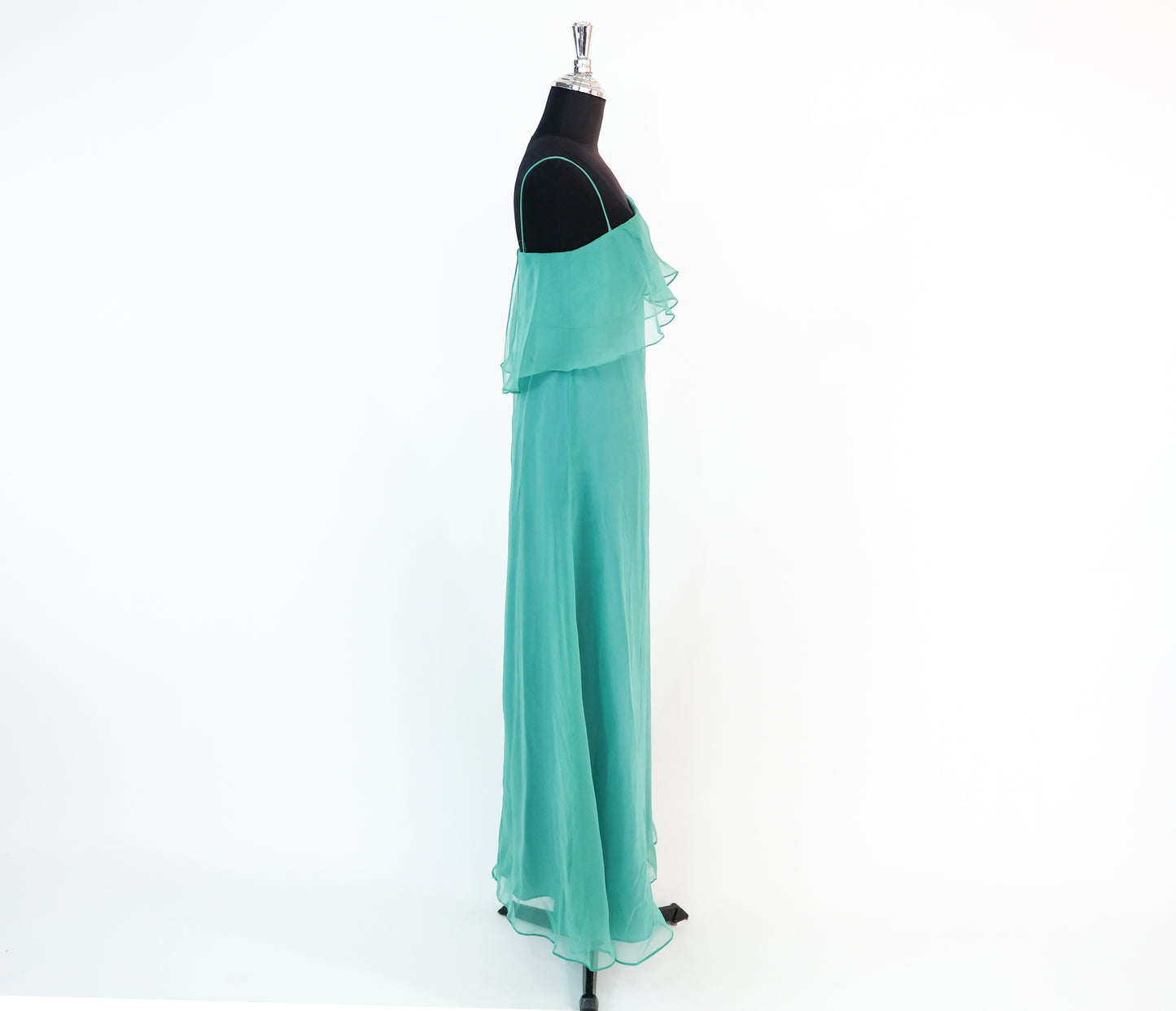1960s Turquoise One Shoulder Evening Prom Dress, Extra Small