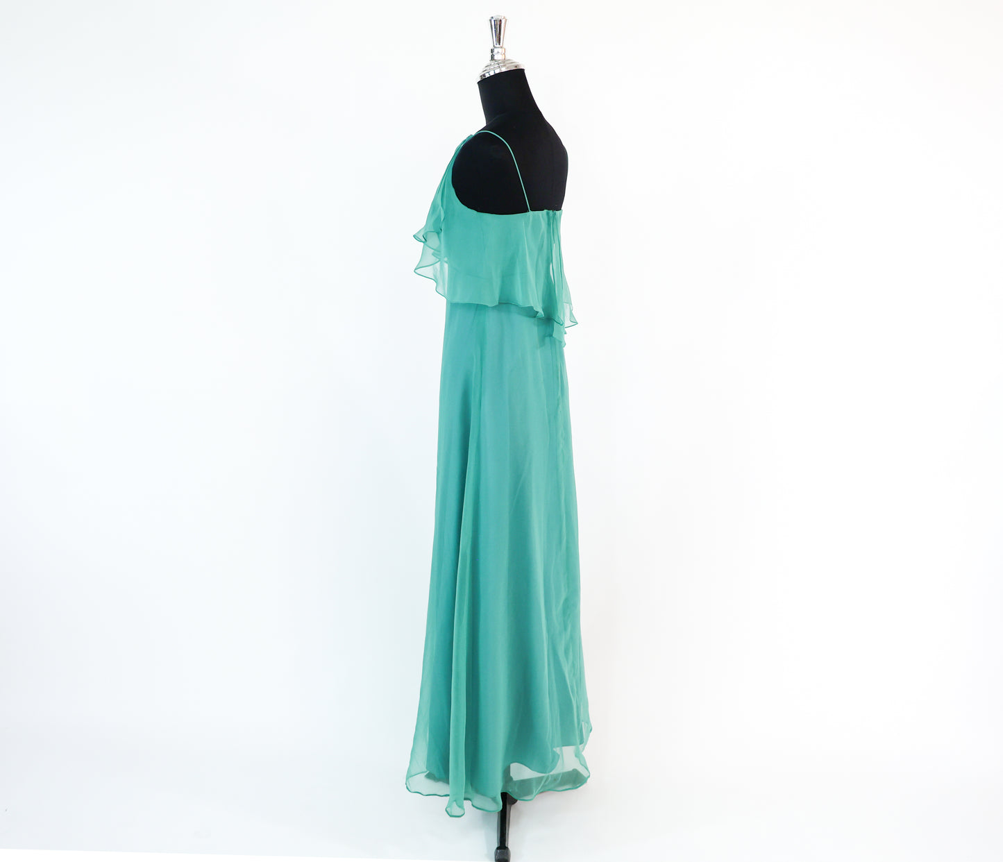 1960s Turquoise One Shoulder Evening Prom Dress, Extra Small