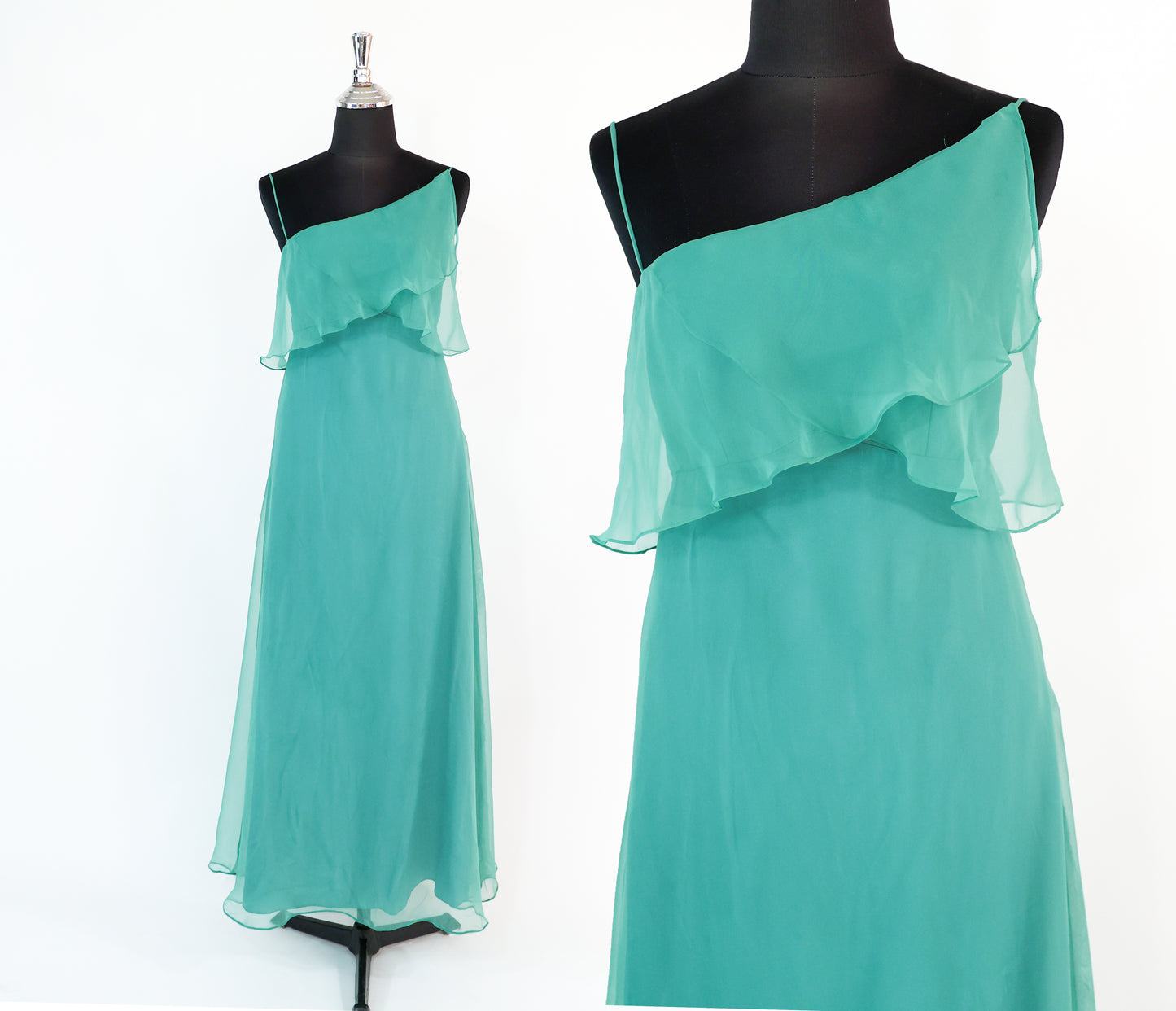 1960s Turquoise One Shoulder Evening Prom Dress, Extra Small