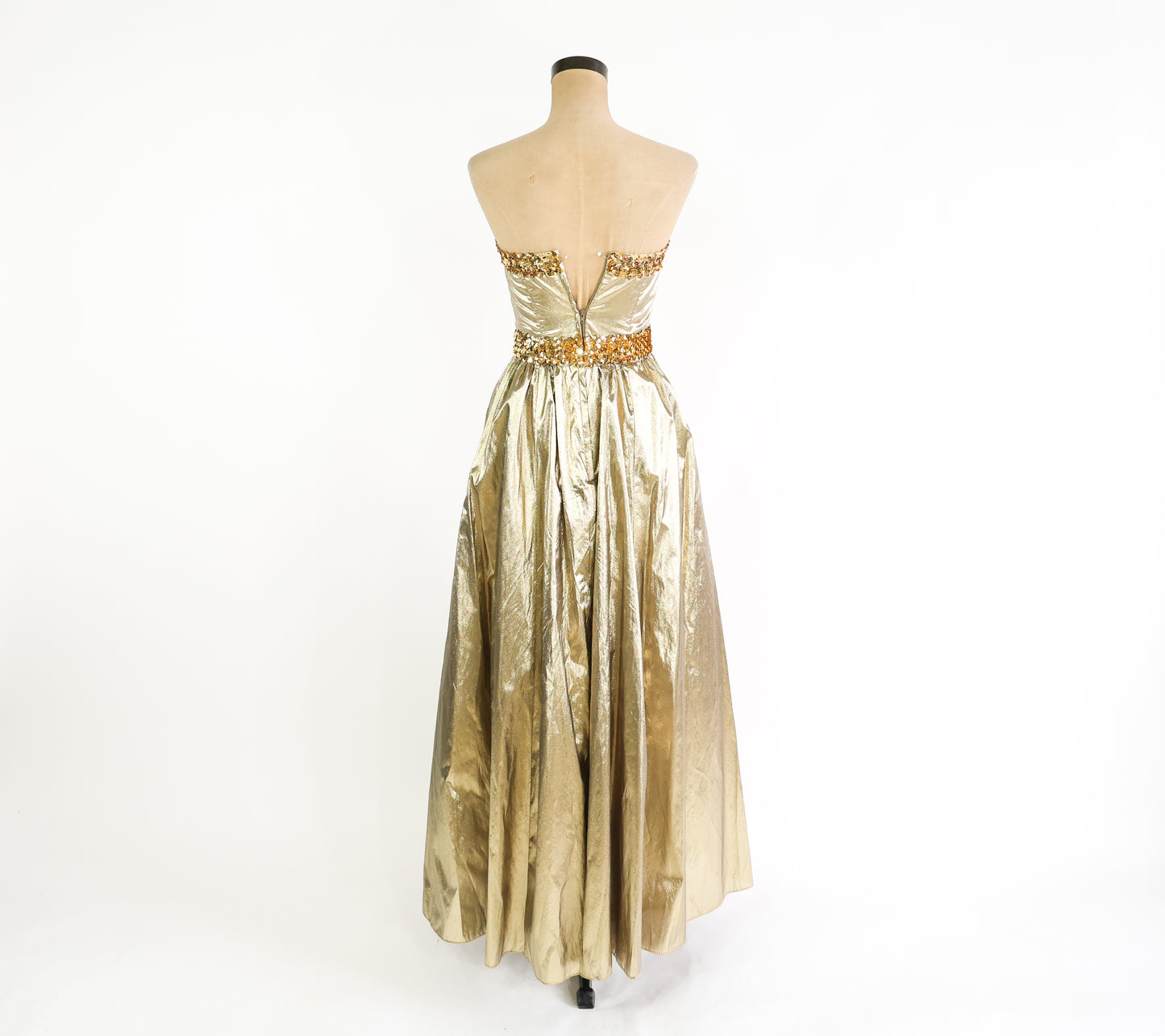1980s Metallic Gold Prom Dress | Strapless Sequin Party Dress