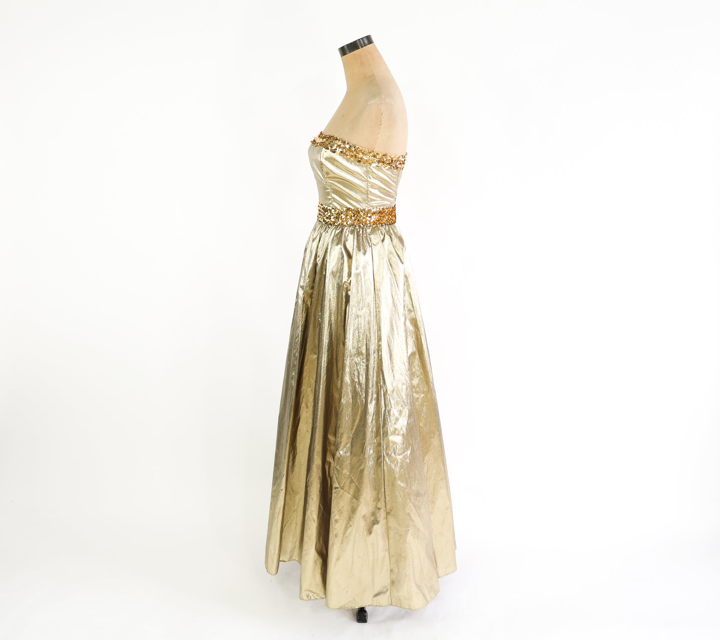 1980s Metallic Gold Prom Dress | Strapless Sequin Party Dress