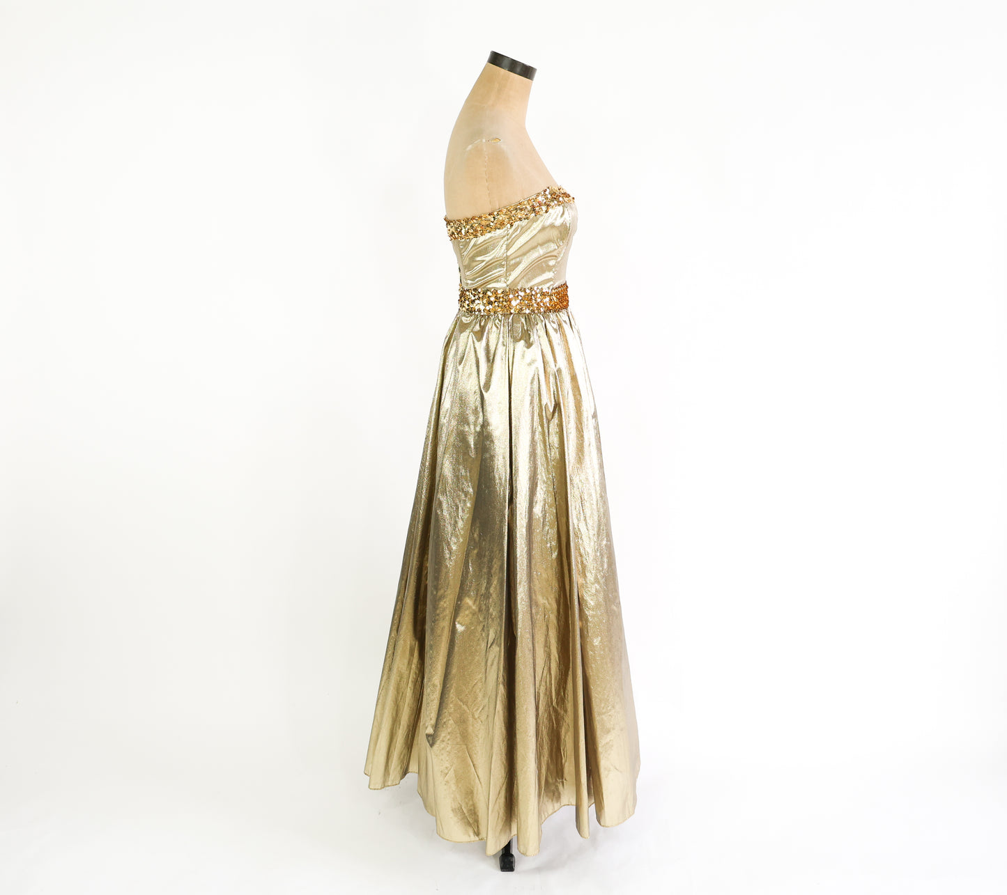 1980s Metallic Gold Prom Dress | Strapless Sequin Party Dress
