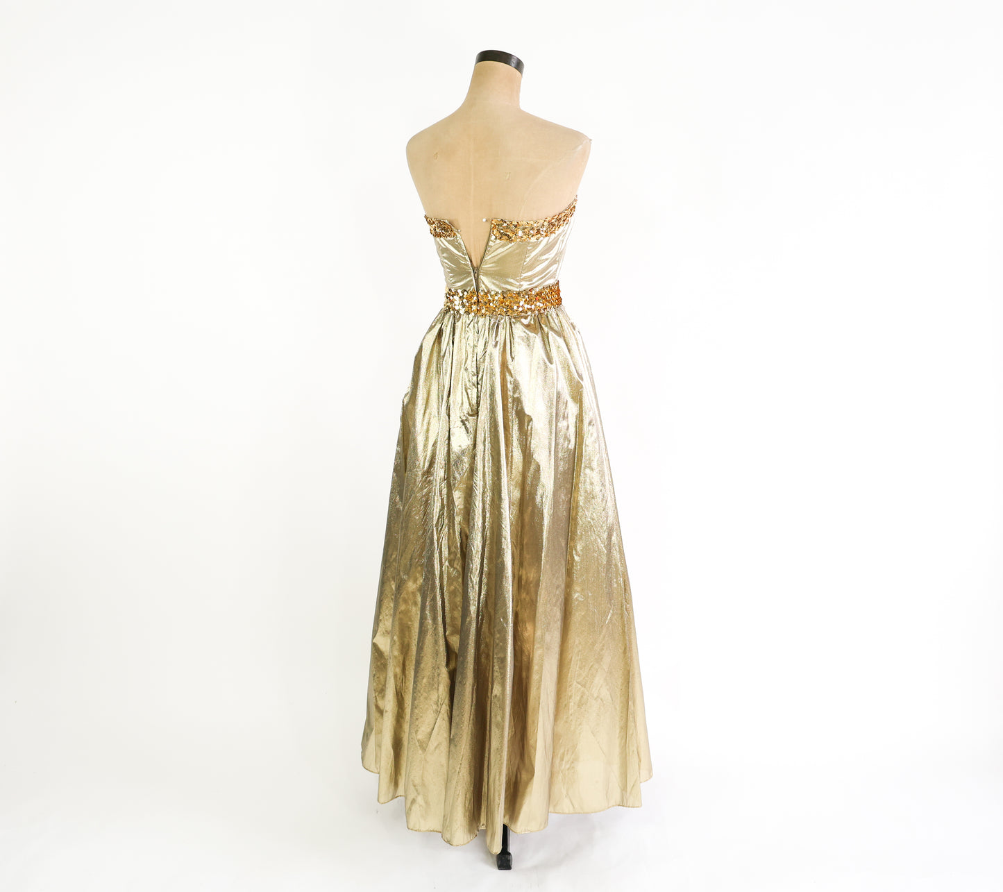 1980s Metallic Gold Prom Dress | Strapless Sequin Party Dress
