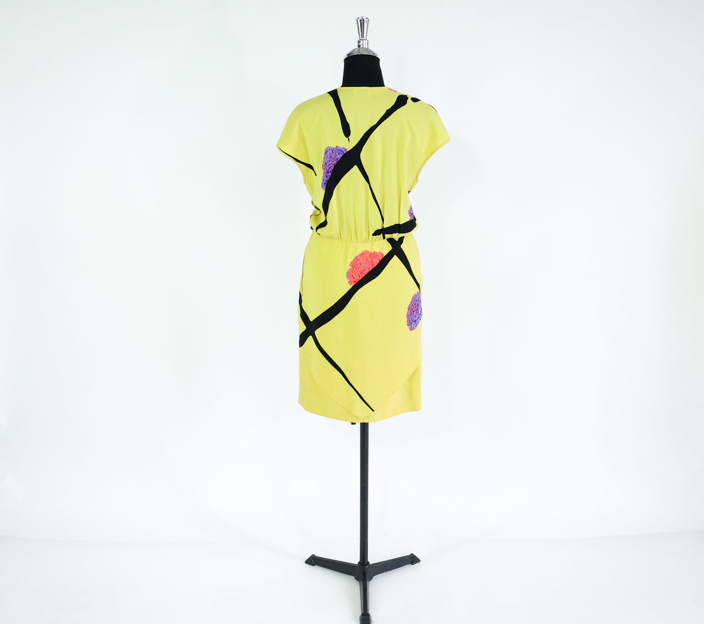 1980s Valentino Yellow Silk Dress, Medium, Peplum Style Dress