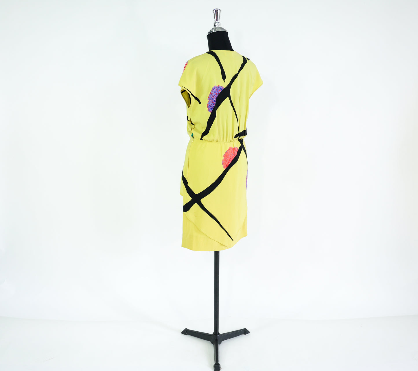 1980s Valentino Yellow Silk Dress, Medium, Peplum Style Dress