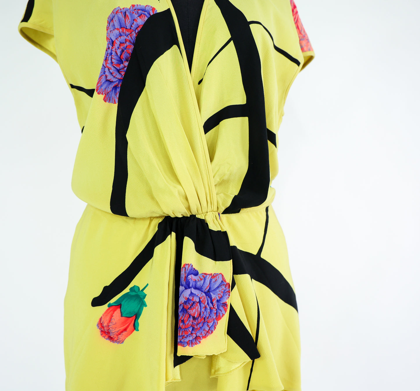 1980s Valentino Yellow Silk Dress, Medium, Peplum Style Dress