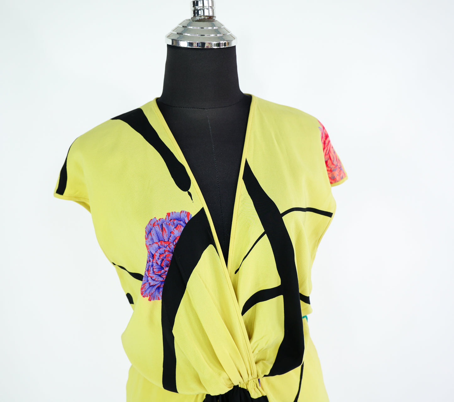 1980s Valentino Yellow Silk Dress, Medium, Peplum Style Dress