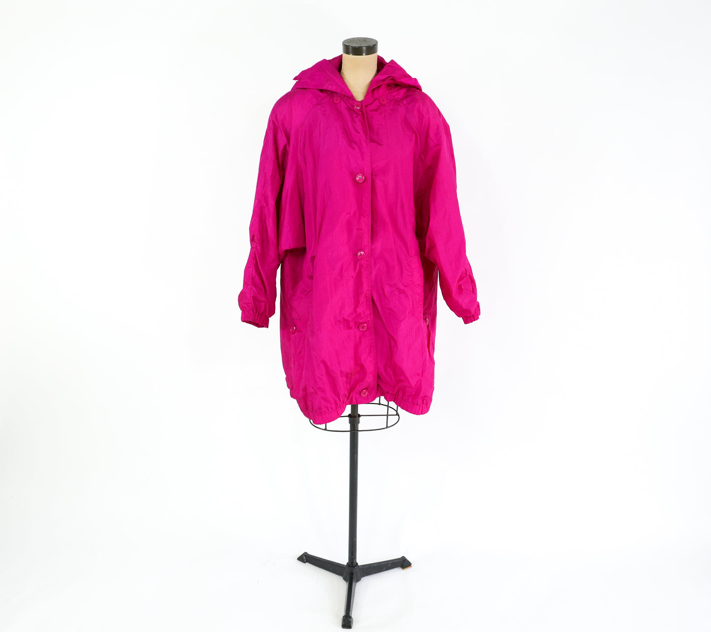 1980s Fuchsia Oversized Raincoat Rain Jacket, Extra Large