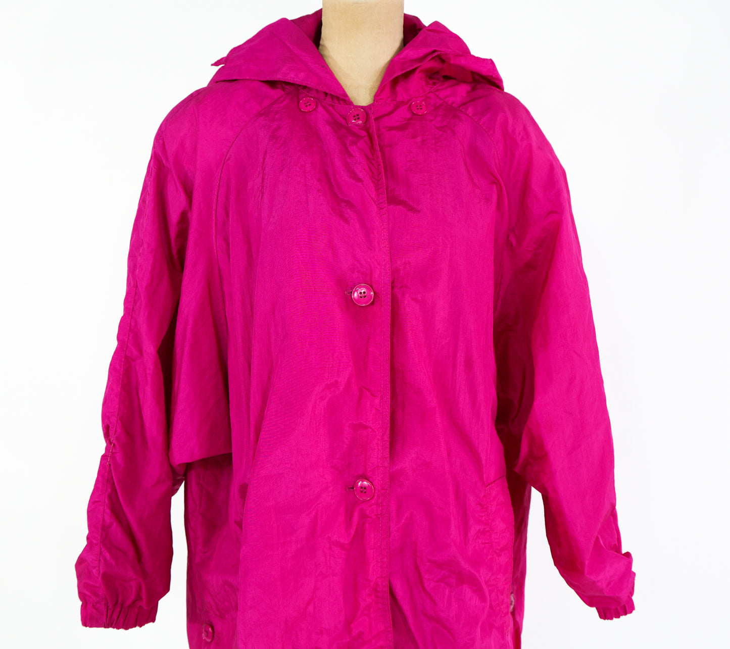 1980s Fuchsia Oversized Raincoat Rain Jacket, Extra Large