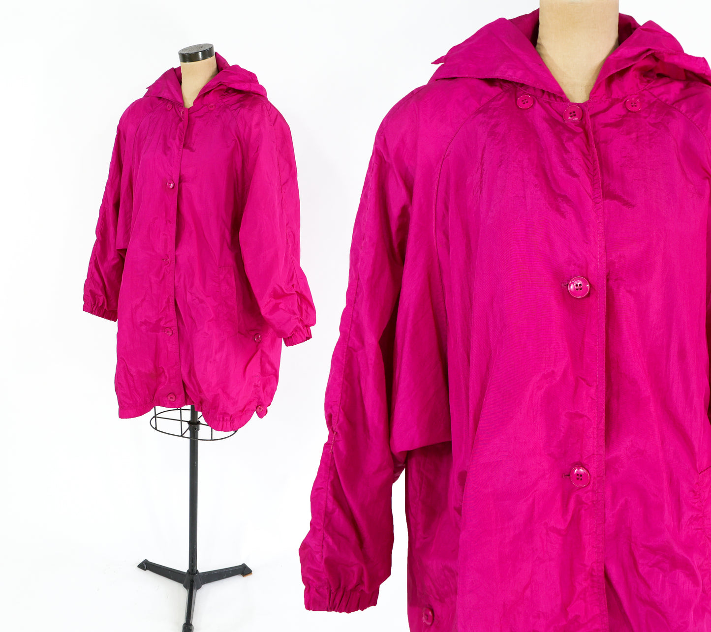 1980s Fuchsia Oversized Raincoat Rain Jacket, Extra Large