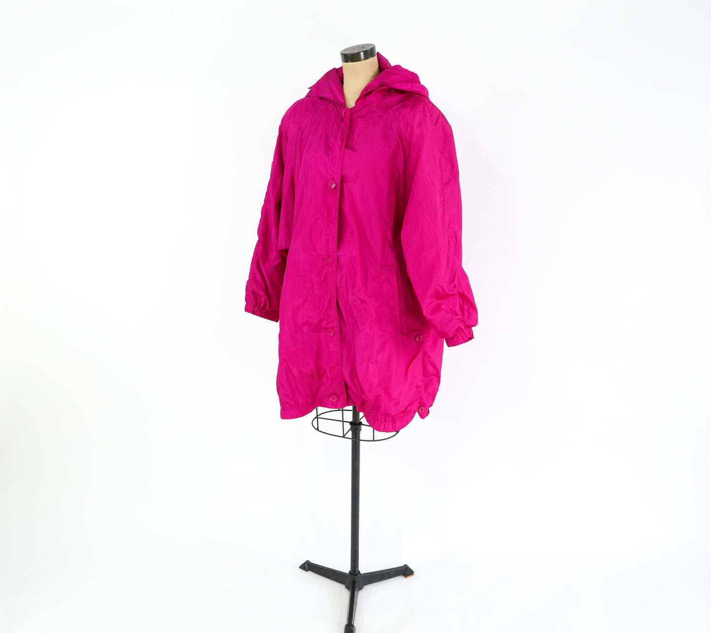 1980s Fuchsia Oversized Raincoat Rain Jacket, Extra Large