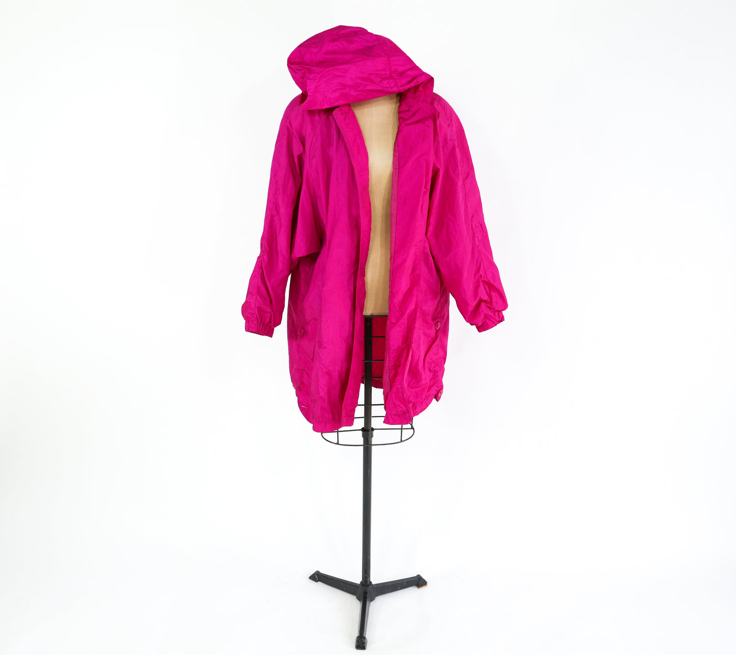 1980s Fuchsia Oversized Raincoat Rain Jacket, Extra Large