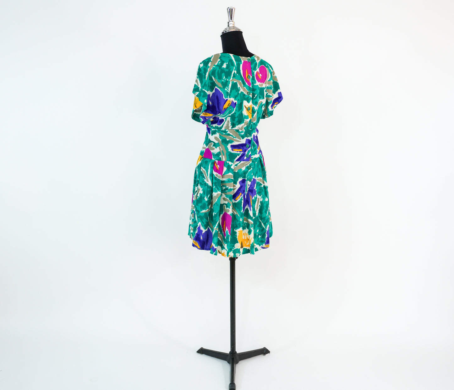 1980s Turquoise Print Mini Summer Dress, Small