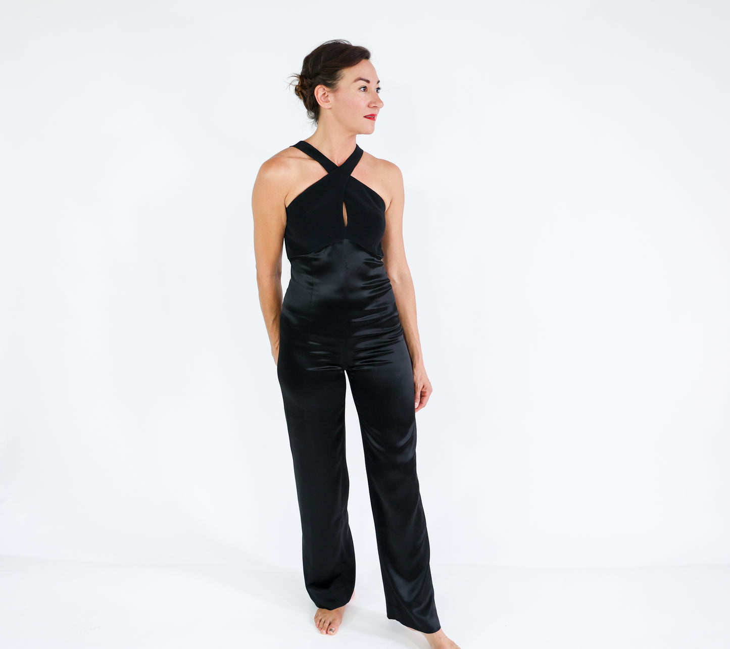2000s Tahari Black Satin Jumpsuit, Extra Small