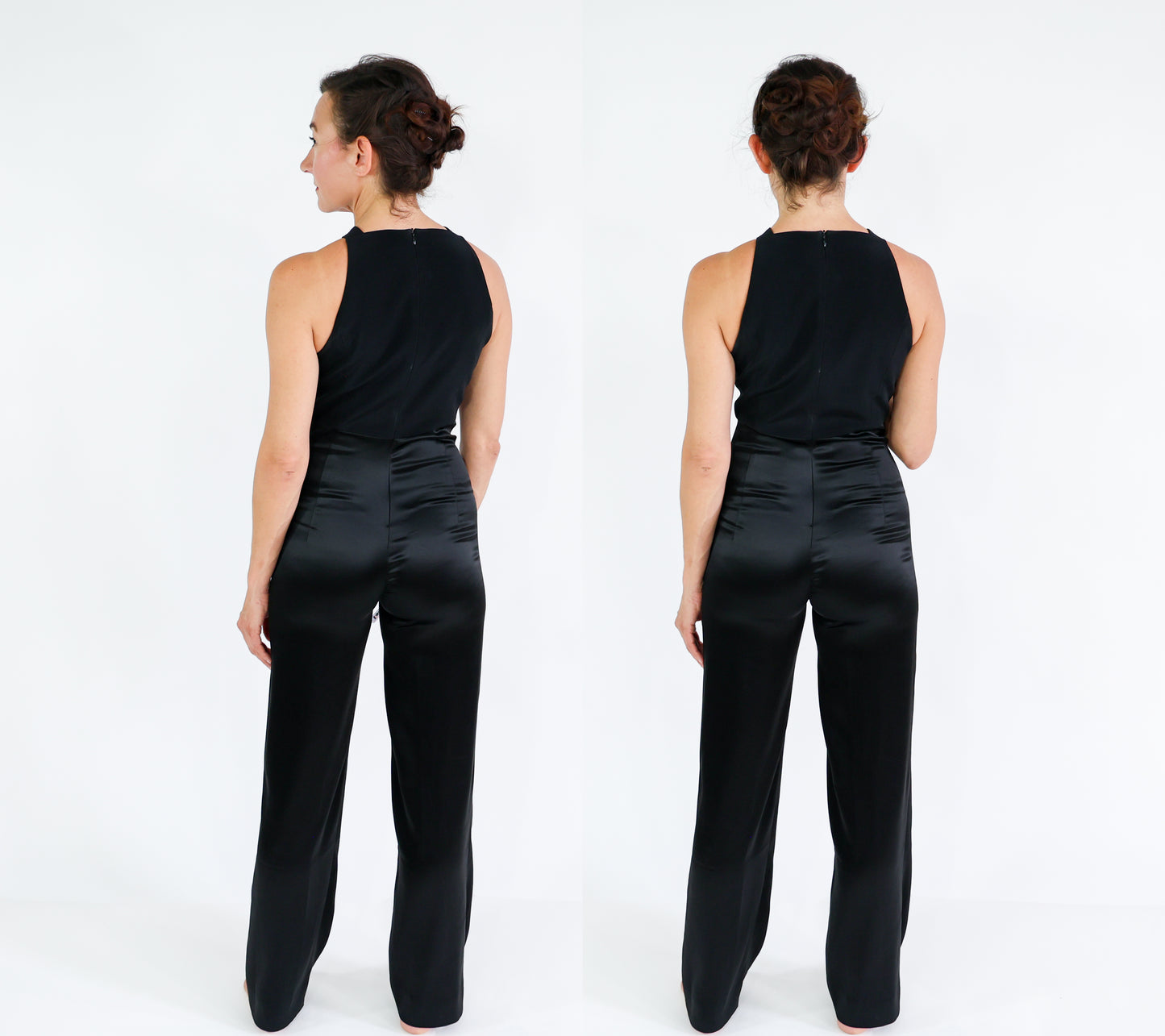 2000s Tahari Black Satin Jumpsuit, Extra Small