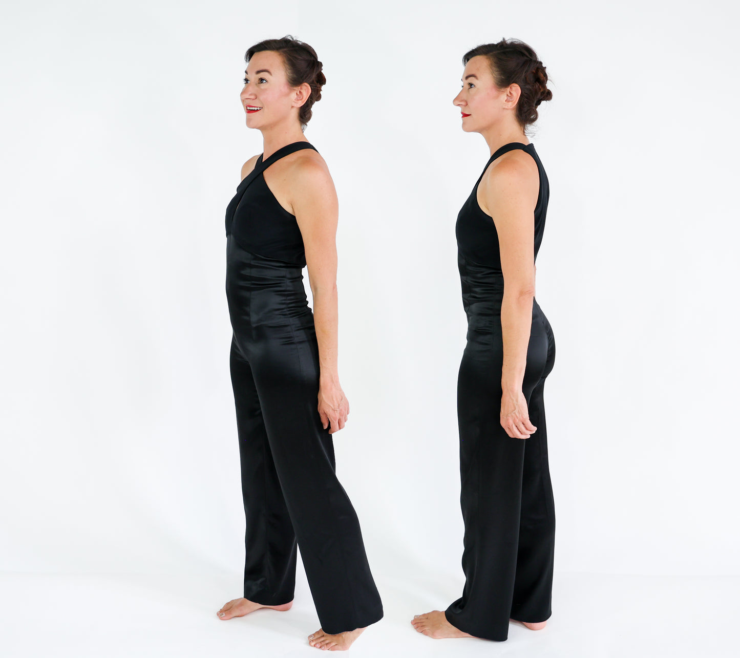 2000s Tahari Black Satin Jumpsuit, Extra Small