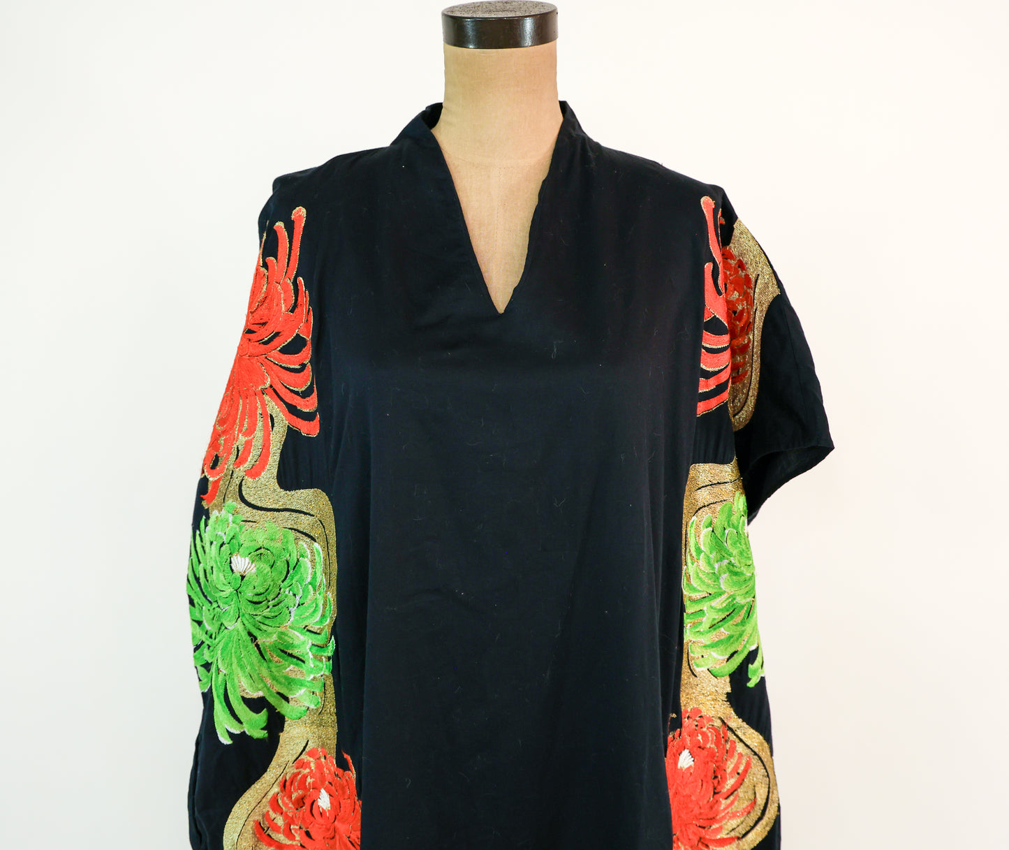 1990s Black & Metallic Orange Embroidered Caftan