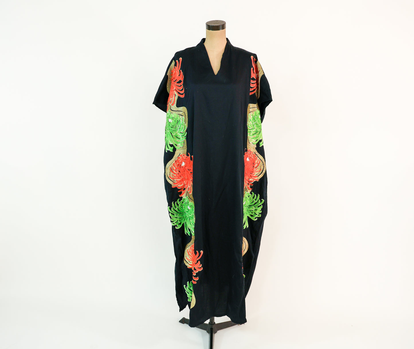 1990s Black & Metallic Orange Embroidered Caftan