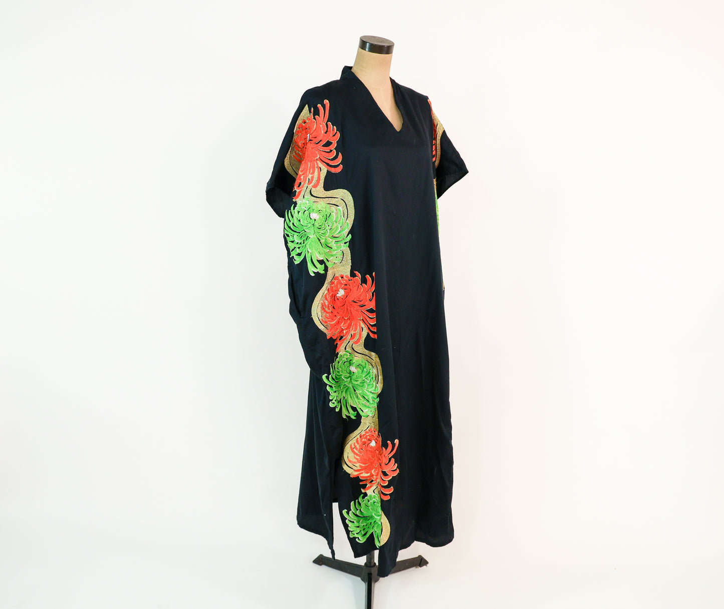 1990s Black & Metallic Orange Embroidered Caftan