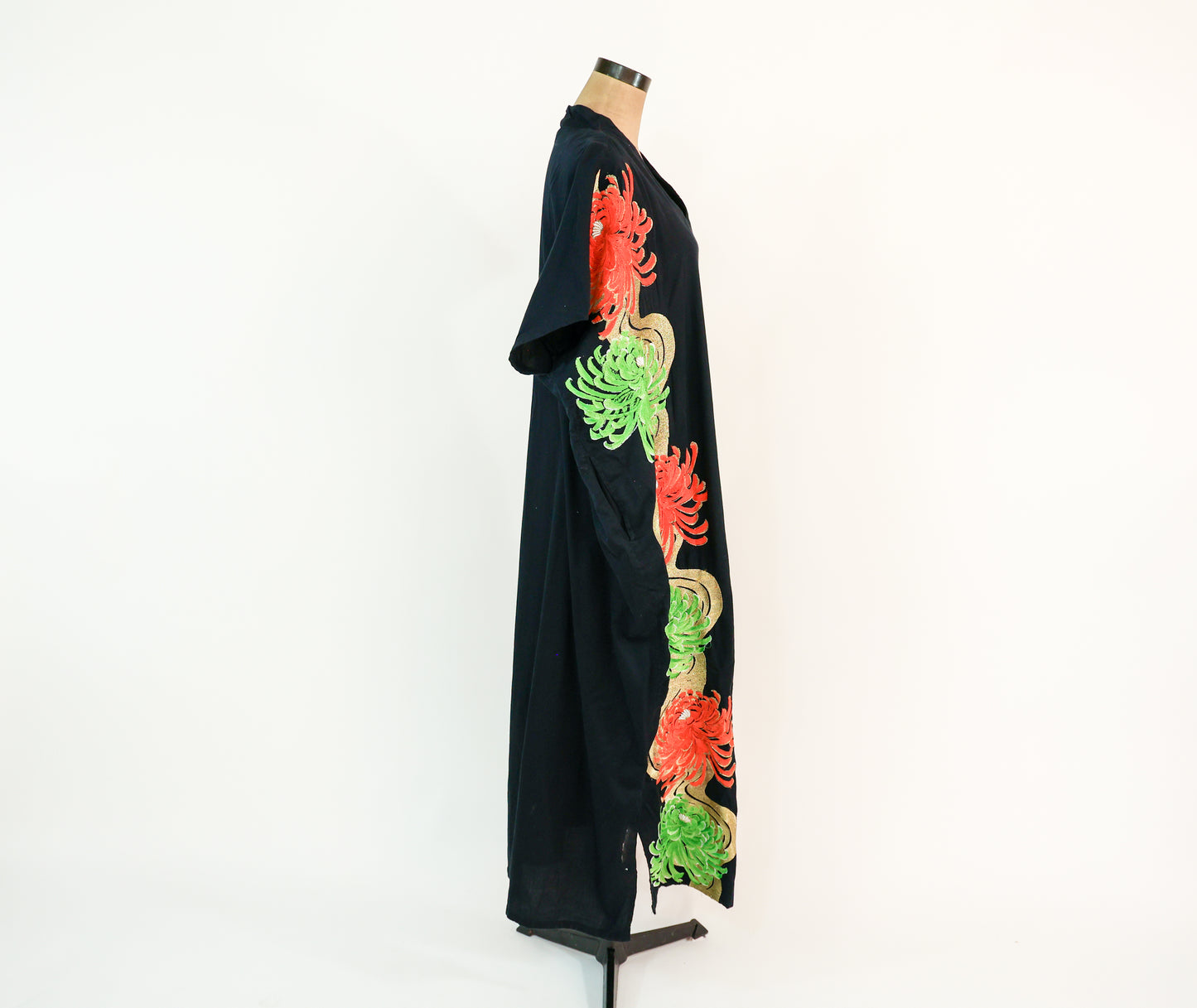 1990s Black & Metallic Orange Embroidered Caftan
