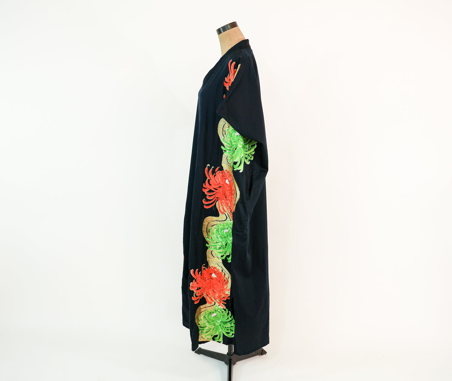 1990s Black & Metallic Orange Embroidered Caftan