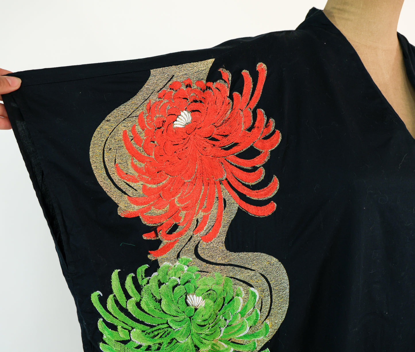 1990s Black & Metallic Orange Embroidered Caftan