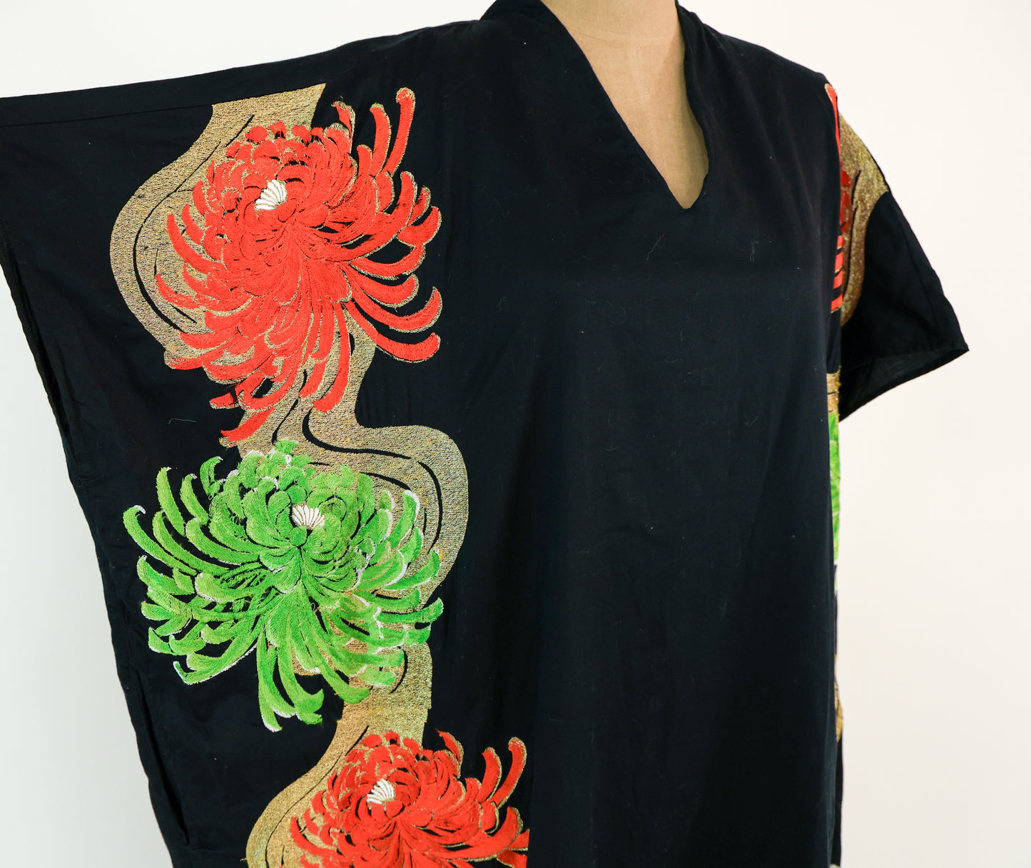 1990s Black & Metallic Orange Embroidered Caftan
