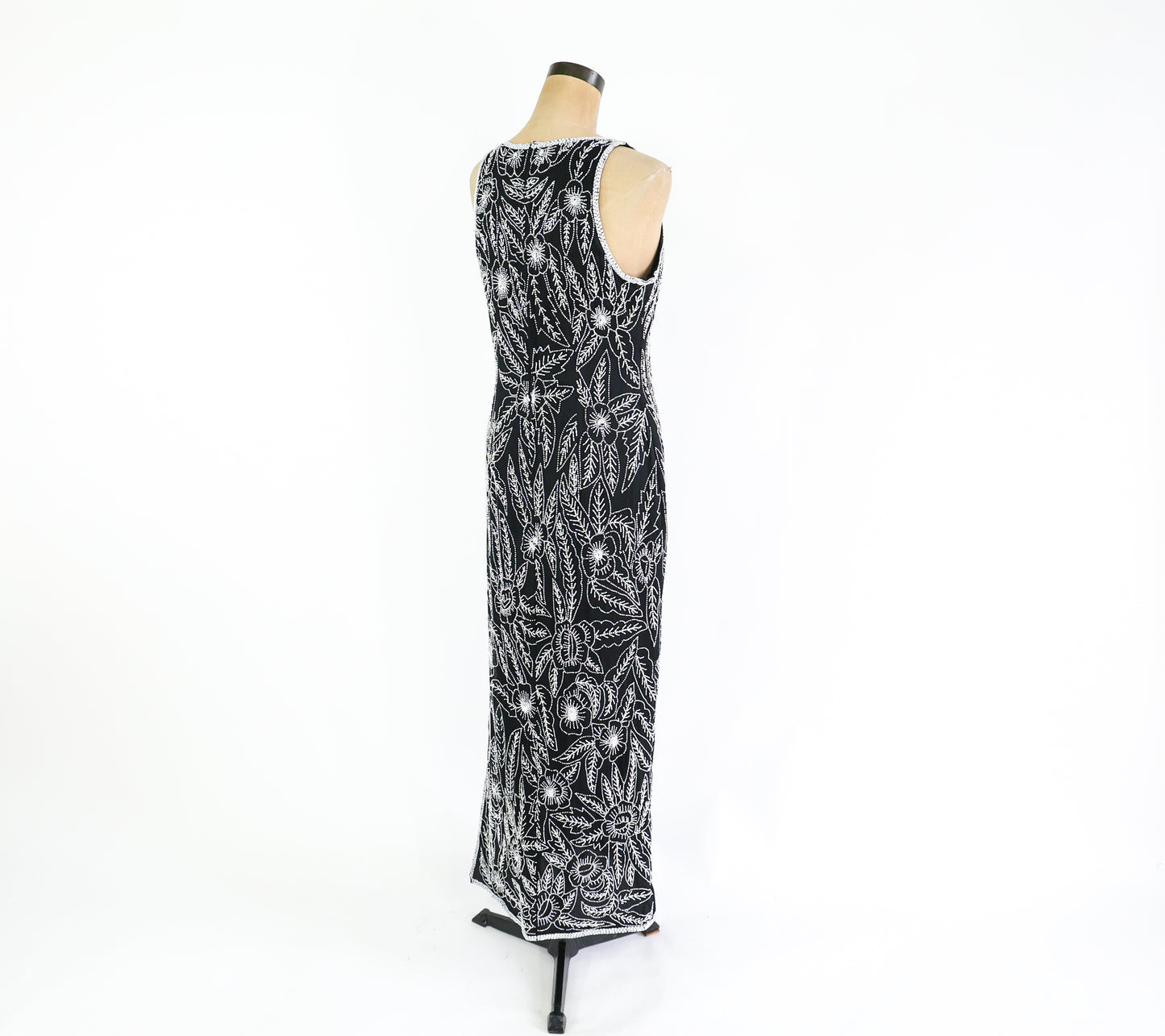 1990s Black White Beaded Dress