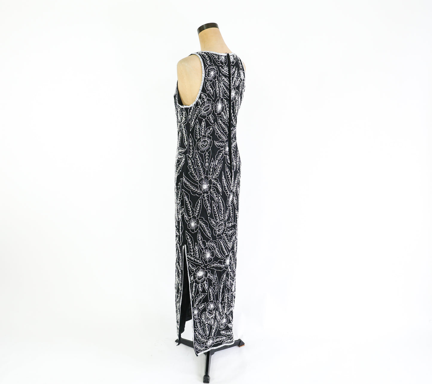 1990s Black White Beaded Dress