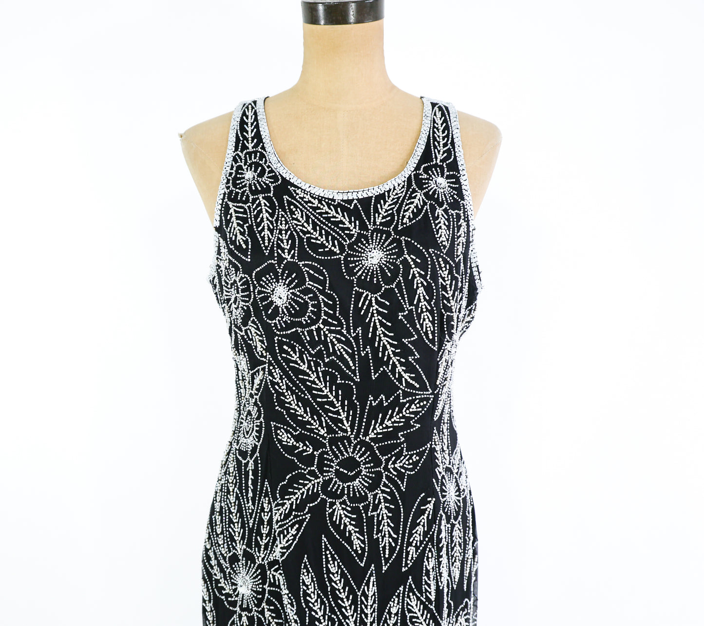 1990s Black White Beaded Dress