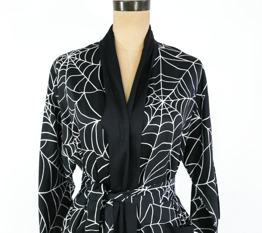 1990s Black Spider Print Robe, Medium
