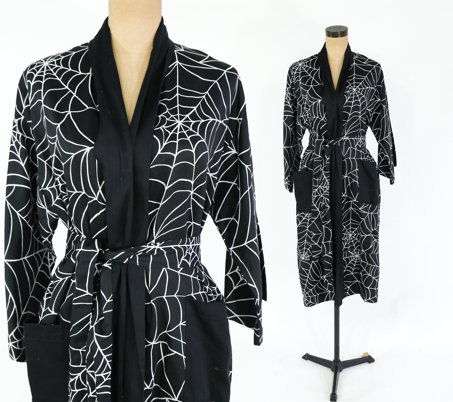 1990s Black Spider Print Robe, Medium