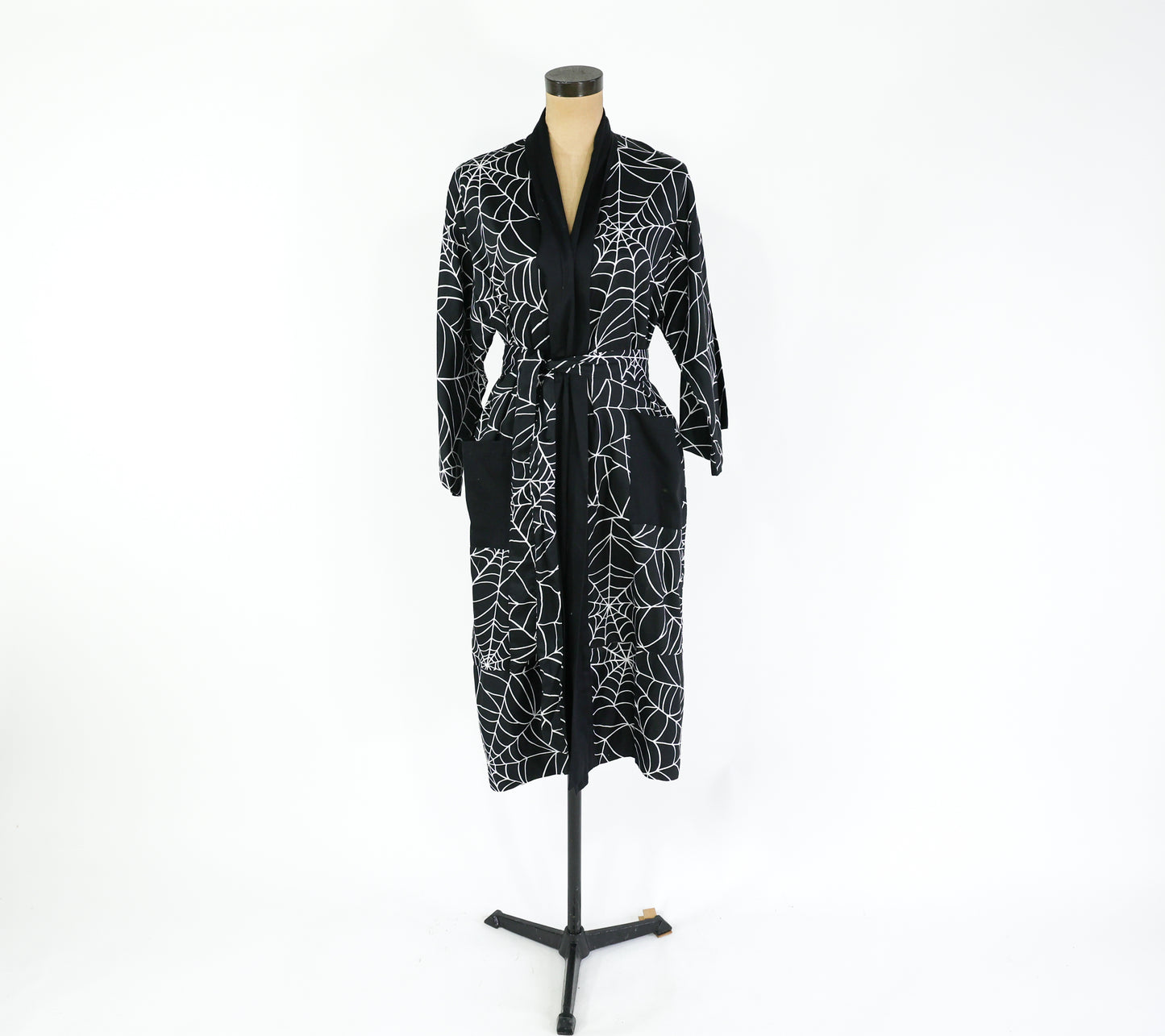 1990s Black Spider Print Robe, Medium