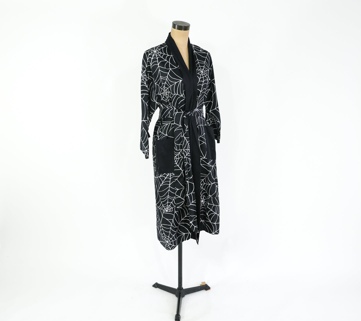 1990s Black Spider Print Robe, Medium
