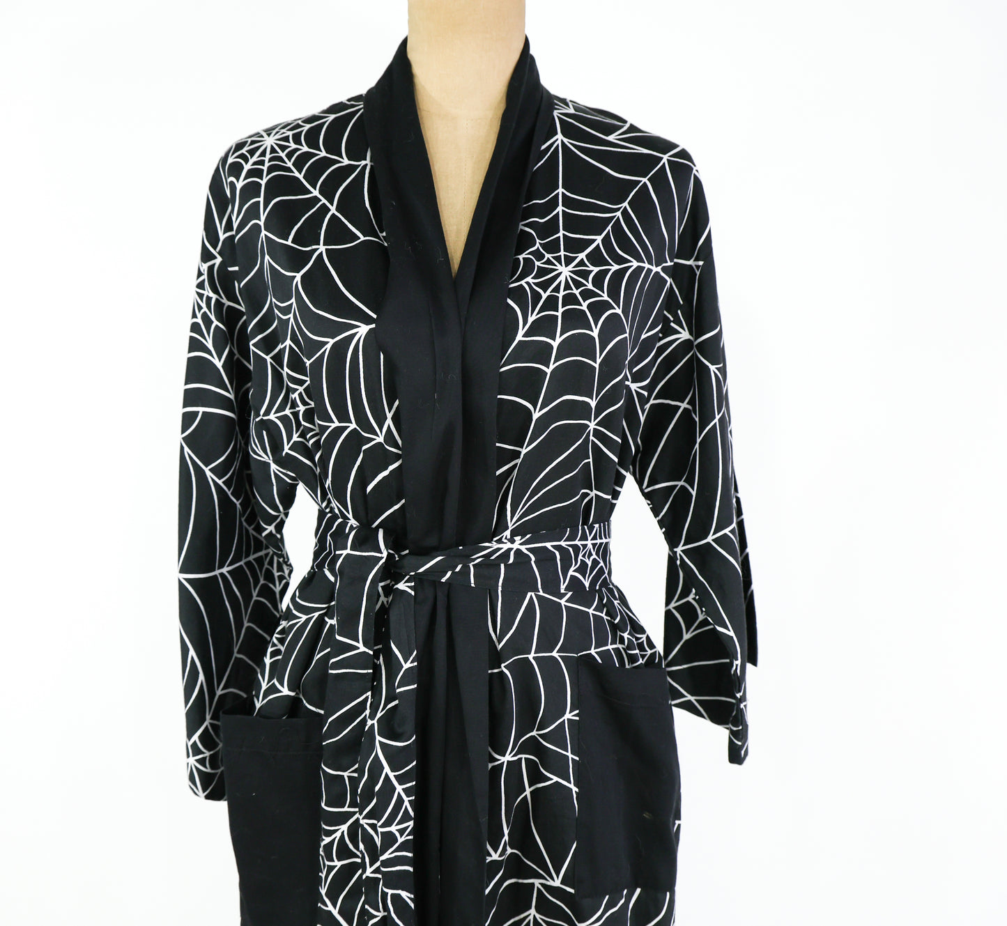 1990s Black Spider Print Robe, Medium