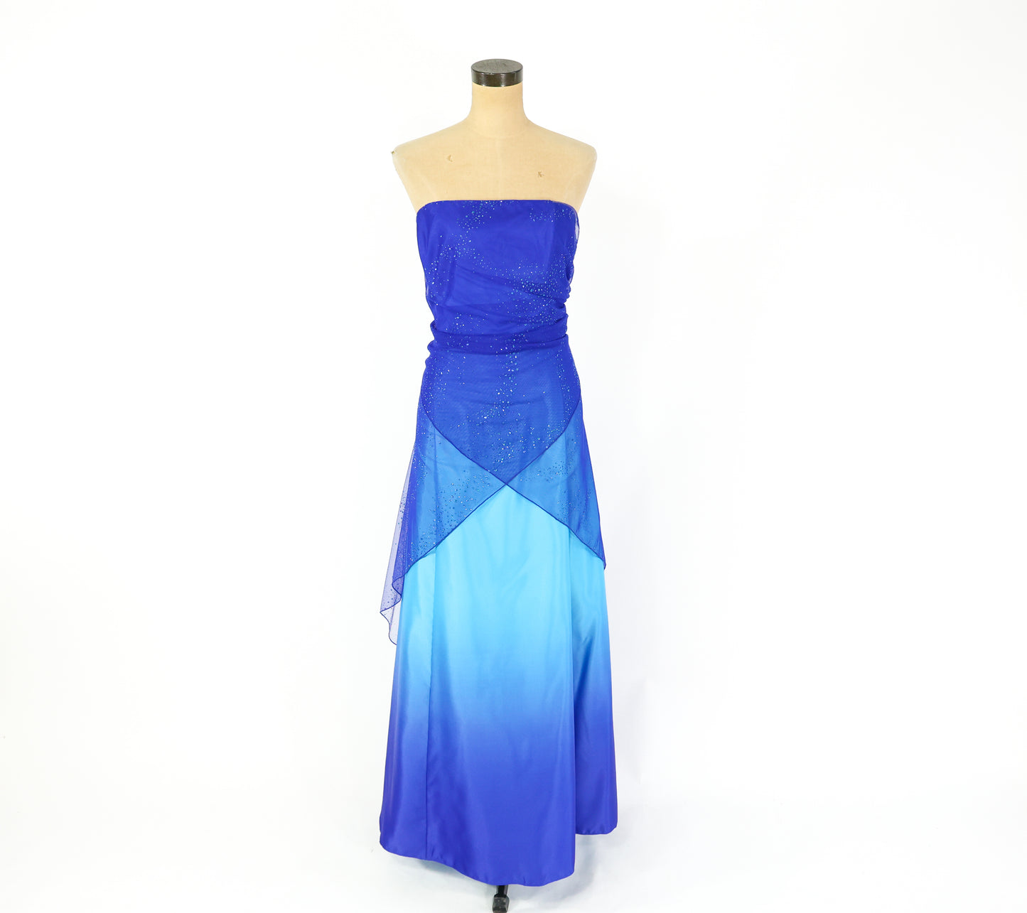 Plus Size 1990s Blue Glitter Prom Dress, XXL