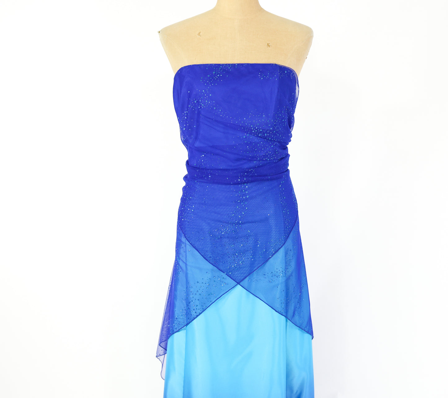 Plus Size 1990s Blue Glitter Prom Dress, XXL