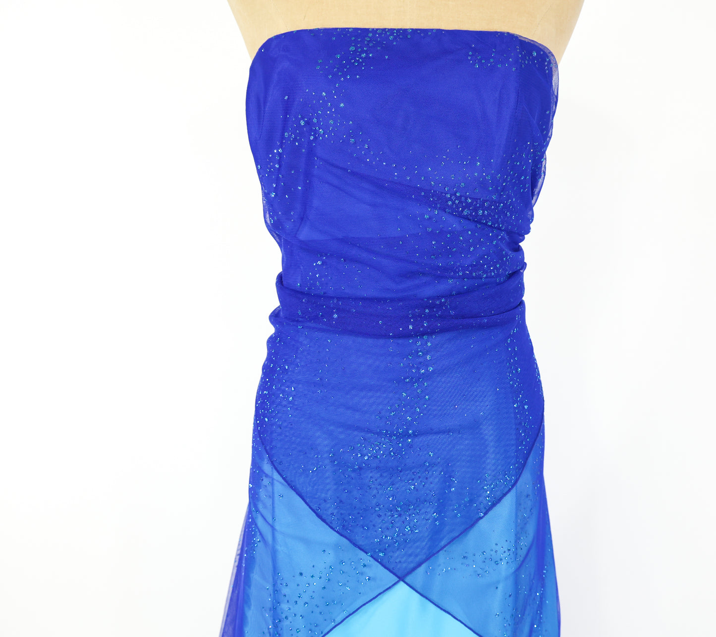 Plus Size 1990s Blue Glitter Prom Dress, XXL