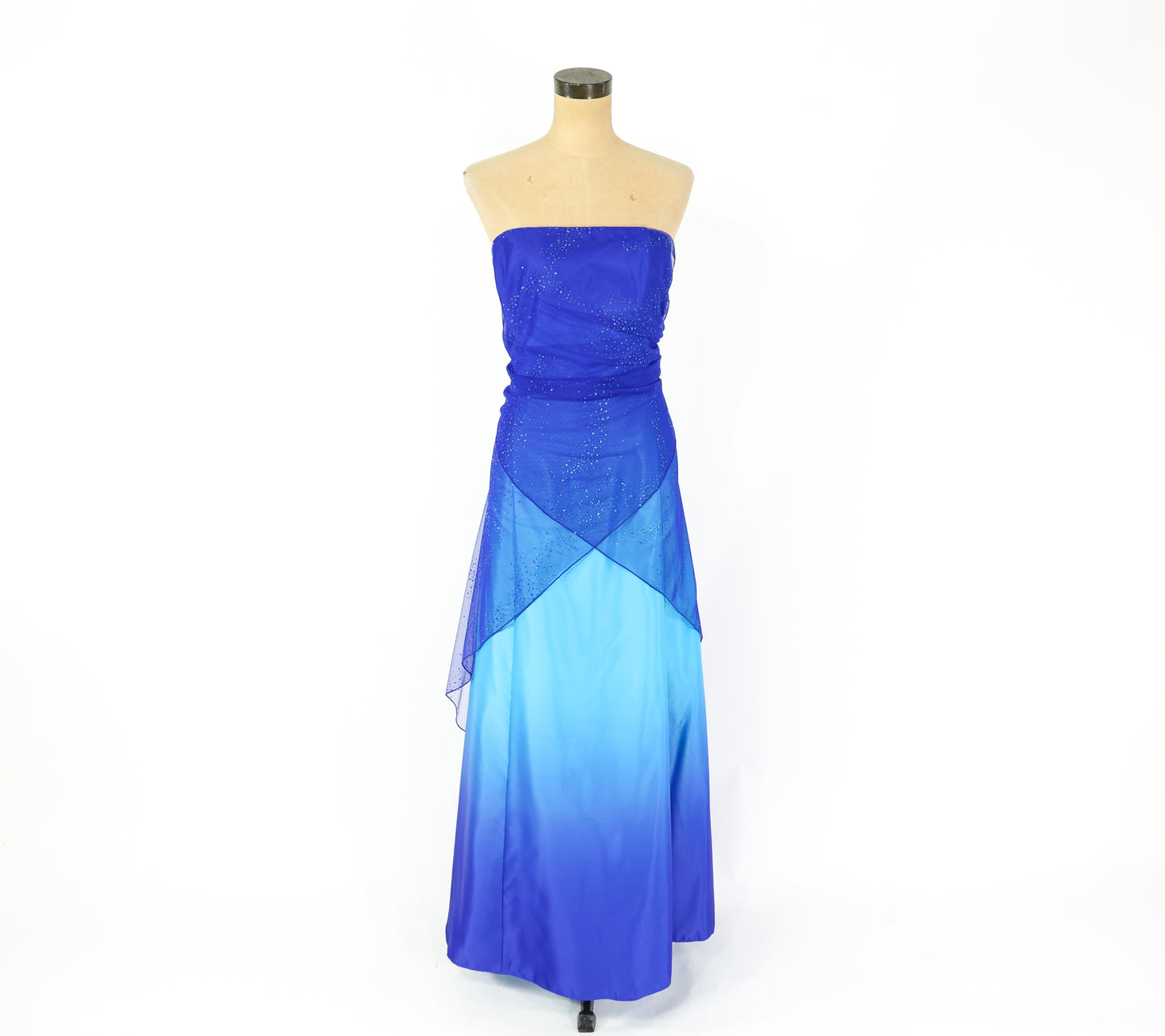 Plus Size 1990s Blue Glitter Prom Dress, XXL