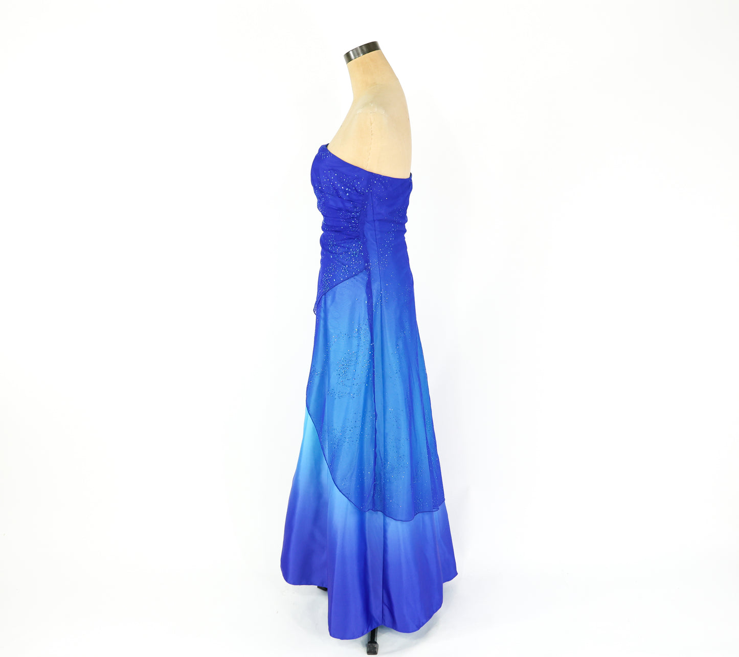 Plus Size 1990s Blue Glitter Prom Dress, XXL