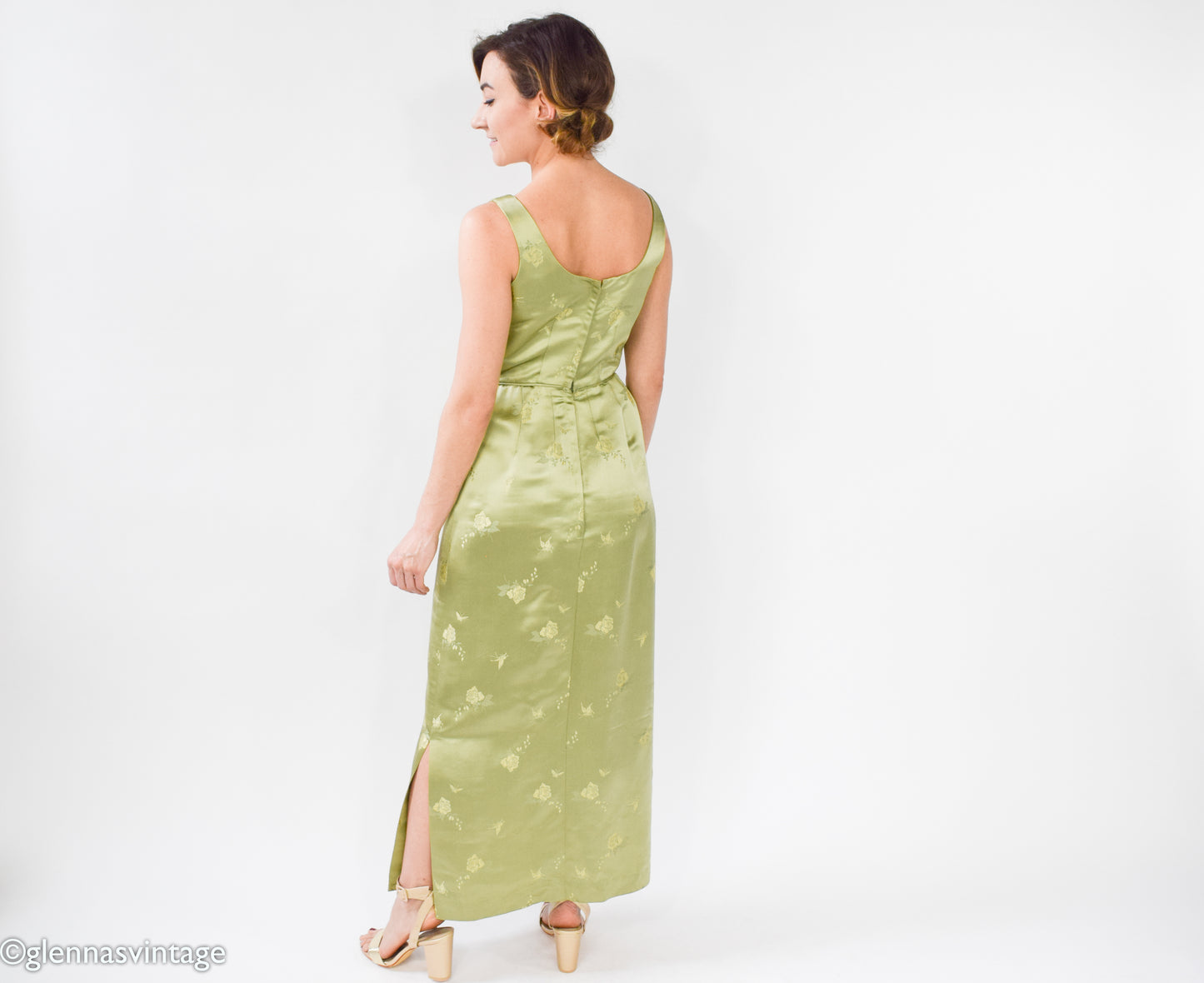 1960s Green Silk Column Dress, Small