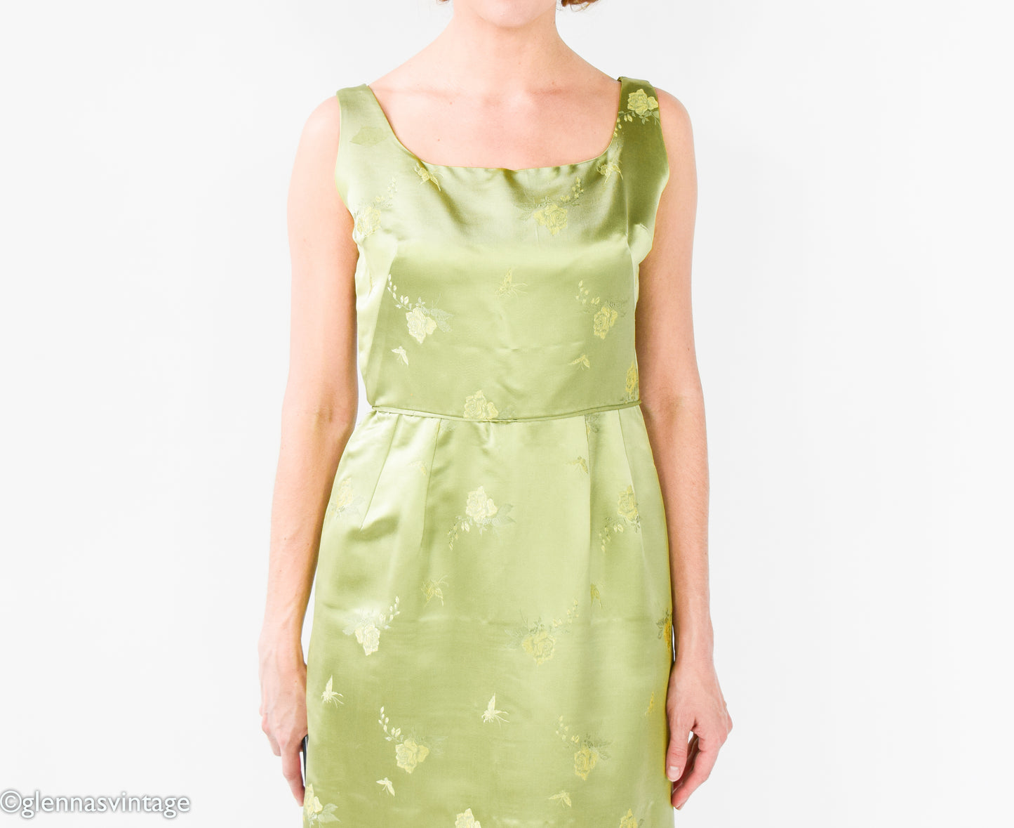 1960s Green Silk Column Dress, Small