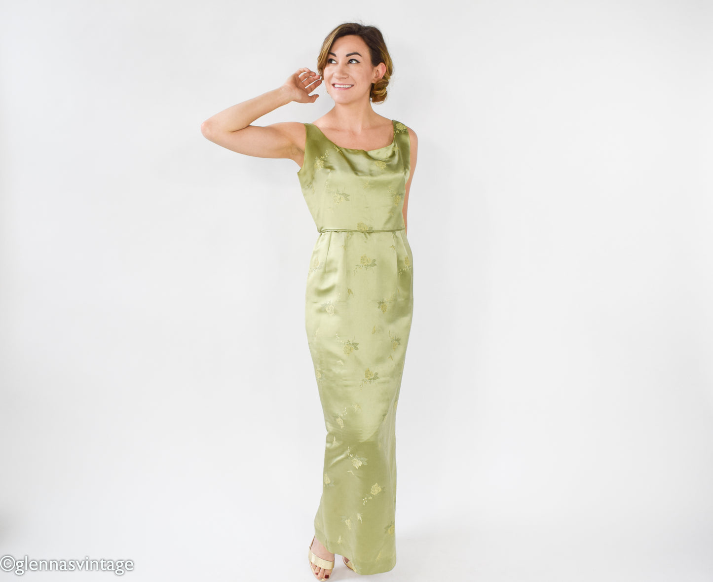 1960s Green Silk Column Dress, Small