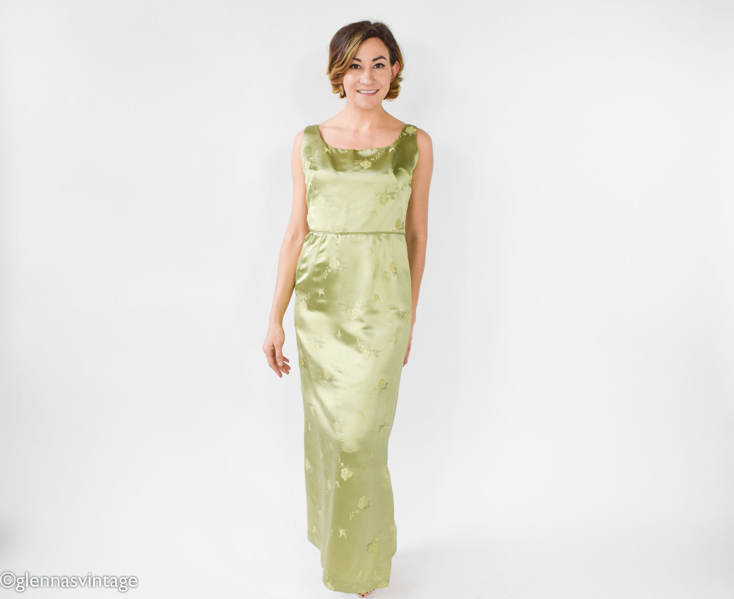 1960s Green Silk Column Dress, Small